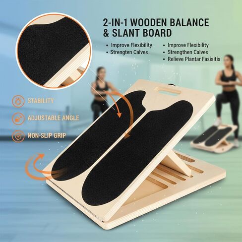 لوح مائل لتمدد ربلة الساق، لوح توازن، سعة 400 رطل، نقالة خشبية قابلة للتعديل، لوح مائل خشبي، لوح مائل مضاد للانزلاق، دعم الكاحل والكعب واستخدام العلاج الطبيعي in Kuwait