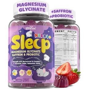 Kids Sleep Gummies - Magnesium Glycinate Saffron for kids w/ Vitamin B6 D3, L-Theanine, GABA, Chamomile, Methylate B12 for Peaceful Sleep, Relax Brain & Muscle, Bedtime Unwind, Melatonin Free,120 Cts in Kuwait