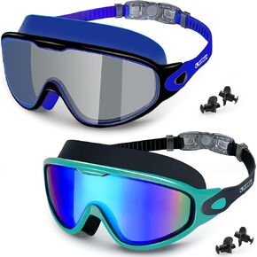 نظارات السباحة في الفضاء المائي، عبوة من قطعتين للرجال والنساء البالغين، مضادة للضباب وحماية من الأشعة فوق البنفسجية ولا تسرب رؤية واسعة 180 درجة، نظارات رؤية واضحة لحمام السباحة in Kuwait