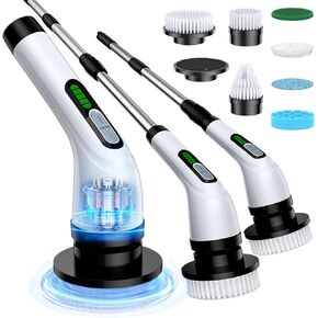 Highyes Electric Spin Scrubber, Powerful 2-Speed Cleaning Brush, IPX7 Waterproof with 7 Reusable Brush Heads & Extendable Handle, for Bathroom Toilet Shower Kitchen Wall Tile Floor Grout (White) in Saudi Arabia