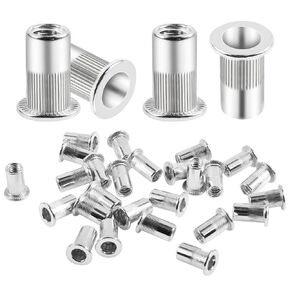 25 Pcs Rivet Nuts, 10-32UNC Aluminium Alloy Knurled Flat Head Rivet Nut, Threaded Insert Nut, Knurled Body in Kuwait