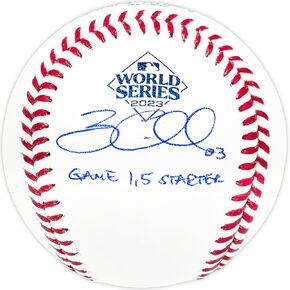 Zac Gallen Autographed Official 2023 World Series Logo M.L.B Baseball Diamondbacks "Game 1, 5 Starter" Beckett BAS Witness Stock #227322 in Kuwait