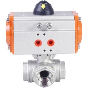 1PCS 1-inch Stainless Steel Pneumatic Three-Way Ball Valve T-Type Q614F-16P Three-Piece high Platform Pneumatic Ball Valve(T Type) in Kuwait
