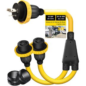 NEMA L5-30P إلى 2X L5-30R سلك مقسم طاقة Y 30 أمبير، قابس ذكر 30 أمبير × (2) مخرج طاقة بحرية أنثى 30 أمبير مع حلقات قفل للقوارب البحرية واليخوت والمركبات الترفيهية وETL المدرجة 3FT in Kuwait