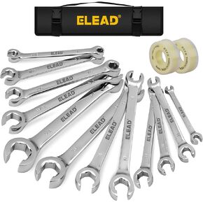 مجموعة مفاتيح ربط صواميل مضيئة مكونة من 14 قطعة من ELEAD مع شريط PTFE، متري وSAE 1/4"-7/8" و6-21 مم، مجموعة مفاتيح ربط خط الفرامل ذات نهاية مفتوحة مزدوجة مع حقيبة منظمة لإصلاح وإزالة الصواميل in Kuwait