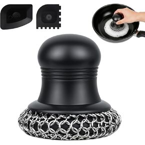316 Upgraded Cast Iron Scrubber with Pan Scraper,Cast Iron Cleaner for Grill Pan Skillet Wok Carbon Steel,Ergonomic to Hold Easy to Use Dishwasher Safe ((Large Chain Mail)) in Saudi Arabia