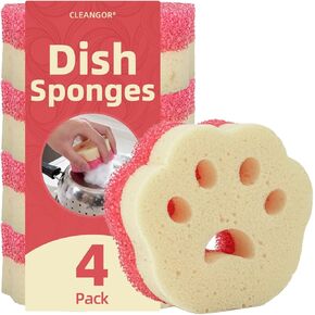 Cleangor 4pcs Scrub Sponges, Dual-Sided Temperature-Controlled Dish Sponges, Scratch-Free, Easy to Clean, Kitchen Cleaning Sponges for Tough Stains, Delicate Surfaces, Glassware, Cookware, Appliances in Kuwait