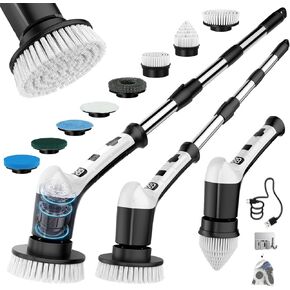 Electric Spin Scrubber with 3 Speed, Adjustable Extension Handle, 8 Brush Heads,Cordless Power Cleaning Brush for Bathroom, Tile, Kitchen-Black in Saudi Arabia
