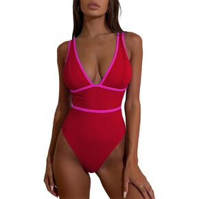 ملابس سباحة نسائية من قطعة واحدة من Geluboao بدلة سباحة ذات لون غامق ورقبة على شكل حرف V عميقة للتحكم في البطن لباس سباحة مونوكيني مثير مثلث الشكل in Kuwait