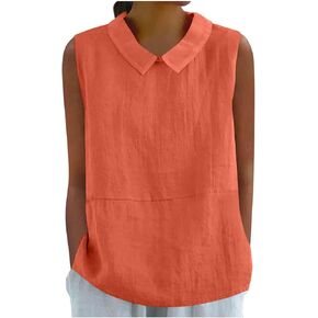 Tank Top for Women Peter Pan Collar Cotton Linen Shirts Cute Sleeveless Summer Blouses Dressy Casual Tanks in Saudi Arabia