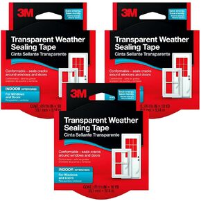 3M Transparent Weather Sealing Tape, 1.5 in x 30 ft, Pack of 3, Window & Door Insulation Tape, Moisture-Resistant, Blocks Drafts & Saves Energy, Removable & Residue-Free, Made in USA in Saudi Arabia