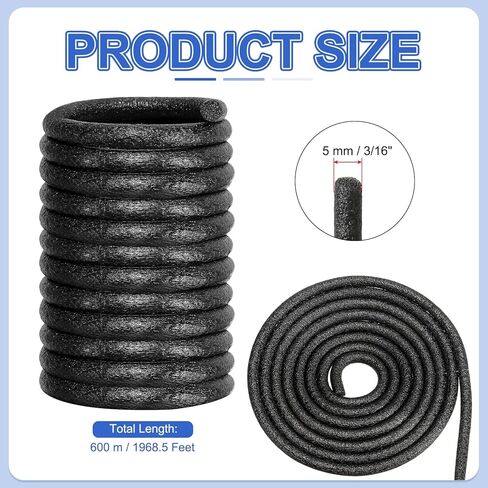 PATIKIL 3/16 Inch(5mm) Diameter x 1968.5 Feet Backer Rod for Gaps and Joints, Foam Rope Caulk Crack Joint Filler Roll Seal Weather Strip for Home Construction, Black in Saudi Arabia