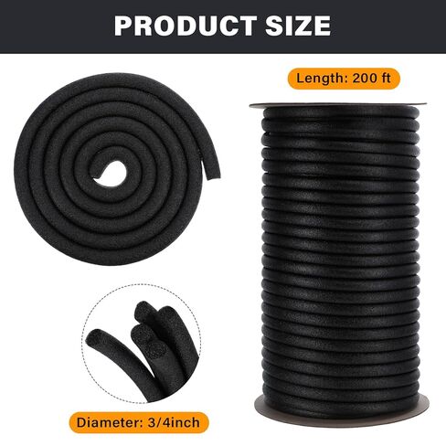 Shihanee Foam Backer Rod for Gaps Concrete Crack Filler Joints Essential Caulk Saver Bulk Foam Backing Rod Concrete Filler Rope for Weather Stripping Door Seal(Black,3/4 Inch X 200 Feet) in Saudi Arabia