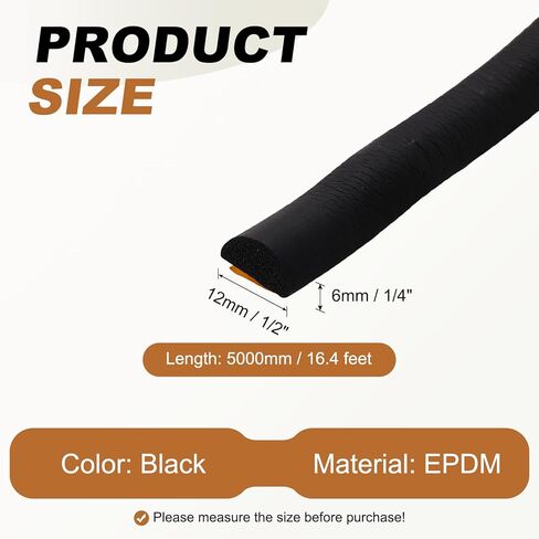 PATIKIL 16.4FT Solid Rubber Weather Stripping, 1/2" W x 1/4" H Self Adhesive D Shape EPDM Rubber Seal Strip Gasket for Door Frame Window Insulation RVs Furniture Cabinets, Black in Saudi Arabia