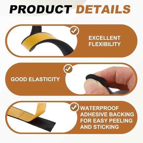 PATIKIL 16.4FT Solid Rubber Weather Stripping, 1/2" W x 1/4" H Self Adhesive D Shape EPDM Rubber Seal Strip Gasket for Door Frame Window Insulation RVs Furniture Cabinets, Black in Saudi Arabia