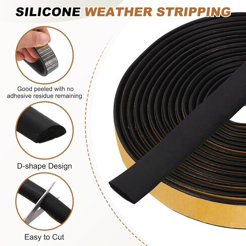 PATIKIL 16.4FT Solid Rubber Weather Stripping, 1/2" W x 1/4" H Self Adhesive D Shape EPDM Rubber Seal Strip Gasket for Door Frame Window Insulation RVs Furniture Cabinets, Black in Saudi Arabia