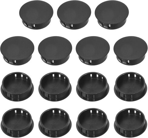 PATIKIL 35 mm/1-3/8 Plastic Hole Plugs, 15 Pack Flush Type Round Plug Snap in Hole Panel Tube Kitchen Cabinet Furniture Fencing Post Pipe Insert End Caps, Black in Saudi Arabia