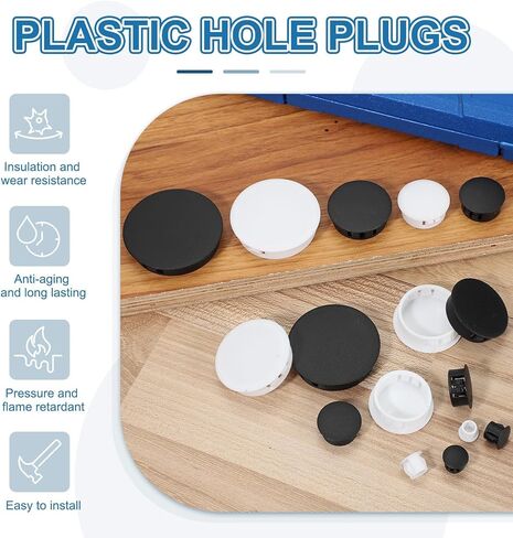 PATIKIL 35 mm/1-3/8 Plastic Hole Plugs, 15 Pack Flush Type Round Plug Snap in Hole Panel Tube Kitchen Cabinet Furniture Fencing Post Pipe Insert End Caps, Black in Saudi Arabia