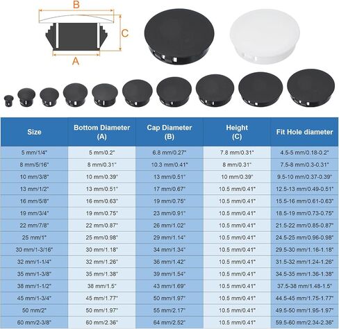 PATIKIL 35 mm/1-3/8 Plastic Hole Plugs, 15 Pack Flush Type Round Plug Snap in Hole Panel Tube Kitchen Cabinet Furniture Fencing Post Pipe Insert End Caps, Black in Saudi Arabia