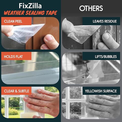 شريط إغلاق النوافذ FixZilla لفصل الشتاء 2 بوصة × 90 قدم، شريط عازل للنافذة الشفافة لعزل الأفلام البلاستيكية الشفافة، ختم فجوة وحدة مكيف الهواء - خالي من البقايا، شديد التحمل، وآمن للخشب in Kuwait