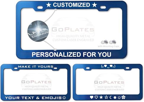Custom License Plate Frame - Laser Engraved Personalization - Fits Standard US Plates Metal Construction - Unique Car Accessory - with Mounting Caps (Black) in Saudi Arabia