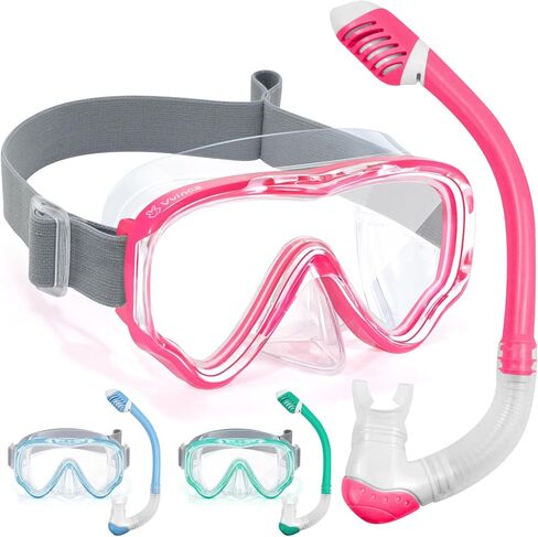 Vvinca Snorkeling Gear for Kids Dry Top Kids Snorkel Set for Boys Girls Junior Youth Children Age 4-14 Swim Goggles with Nose Cover Anti-Fog Panoramic View Adjustable Elastic Diving Mask and Snorkel in Saudi Arabia