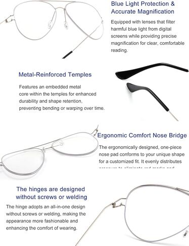 Bifocal Aviator Reading Glasses for Women Men Blue Light Blocking Readers Classic Double Bridge in Saudi Arabia