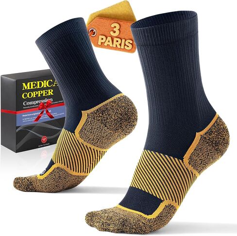 Medical Copper Compression Crew Socks 20-30 mmHg for Women & Men (3 Pairs) - Firm Ankle Support for Circulation, Swelling, Odor Control, Athletic, Travel, Flying in Saudi Arabia
