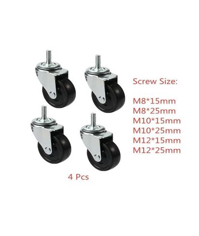 [Pack of 4] 2.5-inch casters M8/M10/M12 wear-Resistant Truck Sliding Screws Rubber Universal Wheels Furniture/Cabinet Rolling(M12-15mm) in Saudi Arabia