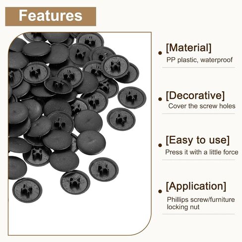 uxcell 200Pcs Screw Cap Covers, 17 x 4mm Plastic, Black, Decorative, Easy to Use, Home & Shop Decoration, Furniture in Saudi Arabia