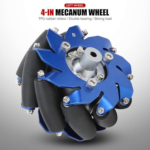Mecanum Wheels 4 inch, Omnidirectional Robot Wheels, 45° Angled, High Load Capacity 30KG, TPU Rubber Rollers, Smooth Bearings for DIY Robots in Saudi Arabia
