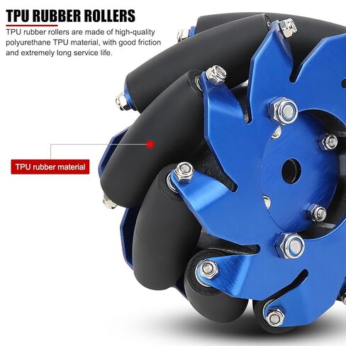 Mecanum Wheels 4 inch, Omnidirectional Robot Wheels, 45° Angled, High Load Capacity 30KG, TPU Rubber Rollers, Smooth Bearings for DIY Robots in Saudi Arabia