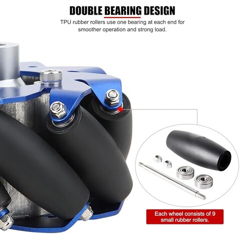 Mecanum Wheels 4 inch, Omnidirectional Robot Wheels, 45° Angled, High Load Capacity 30KG, TPU Rubber Rollers, Smooth Bearings for DIY Robots in Saudi Arabia