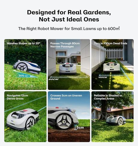 Raccoon 2 SE Robotic Lawnmower for 0.15 Acre, Wire Free Robot Mower with AI Obstacle Avoidance, APP-Free One-Button Operation, 1.18"-3.15" Adjustable Height, Low Noise, Ideal for Small Lawns in Saudi Arabia