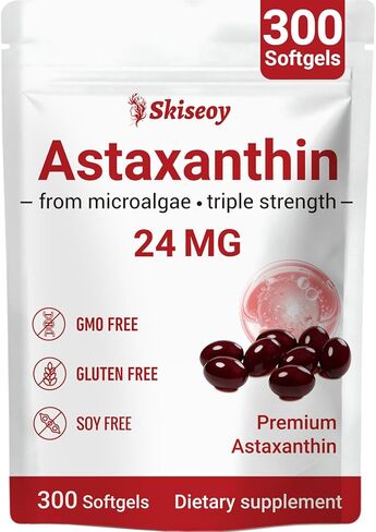 Astaxanthin 24mg, Premium Astaxanthin Antioxidant Supplements with MCT Oil, Ashwagandha, Supports Eye, Skin, Immune, Internal Circulation, Fresh Microalgae Source, Triple Strength - 300 Softgels in Saudi Arabia