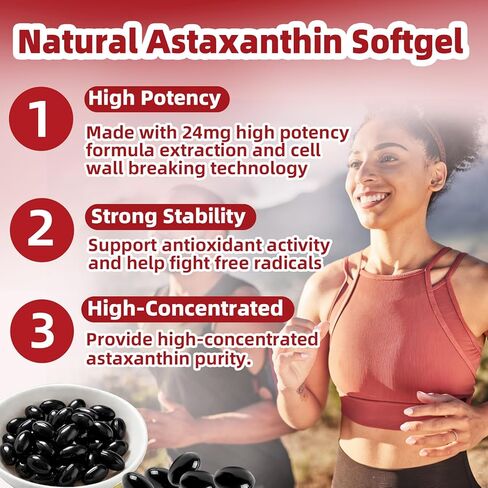 Astaxanthin 24mg, Premium Astaxanthin Antioxidant Supplements with MCT Oil, Ashwagandha, Supports Eye, Skin, Immune, Internal Circulation, Fresh Microalgae Source, Triple Strength - 300 Softgels in Saudi Arabia