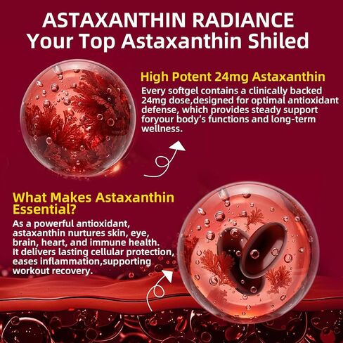 Astaxanthin 24mg, Premium Astaxanthin Antioxidant Supplements with MCT Oil, Ashwagandha, Supports Eye, Skin, Immune, Internal Circulation, Fresh Microalgae Source, Triple Strength - 300 Softgels in Saudi Arabia