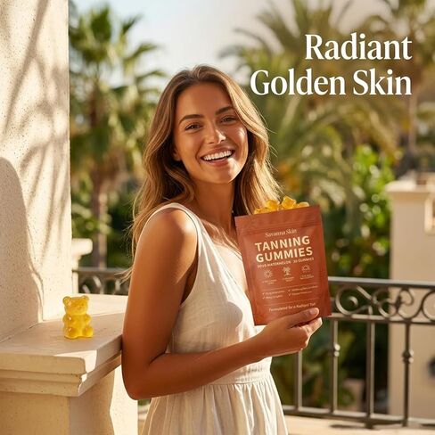 tebazoew Savanna Skin Tanning Gummies, with Astaxanthin, Beta-Carotene, Lycopene & Vitamins, Radiant Healthy Skin Natural Looking Glow, Bronzing, Non-GMO & Vegan in Kuwait