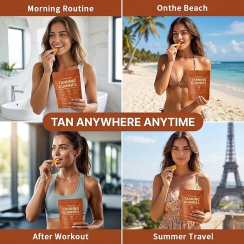 tebazoew Savanna Skin Tanning Gummies, with Astaxanthin, Beta-Carotene, Lycopene & Vitamins, Radiant Healthy Skin Natural Looking Glow, Bronzing, Non-GMO & Vegan in Kuwait