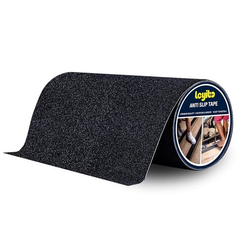 شريط مضاد للانزلاق، شريط قبضة مقاس 12 بوصة × 16 قدم للسلالم الخارجية/الداخلية، بكرة مضادة للانزلاق مقاومة للانزلاق لمداس السلالم غير قابلة للانزلاق، درجات لاصقة كاشطة عالية الاحتكاك - أسود in Kuwait