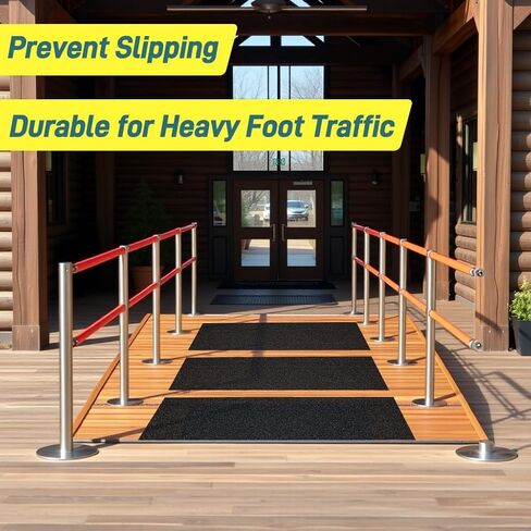 شريط مضاد للانزلاق، شريط قبضة مقاس 12 بوصة × 16 قدم للسلالم الخارجية/الداخلية، بكرة مضادة للانزلاق مقاومة للانزلاق لمداس السلالم غير قابلة للانزلاق، درجات لاصقة كاشطة عالية الاحتكاك - أسود in Kuwait