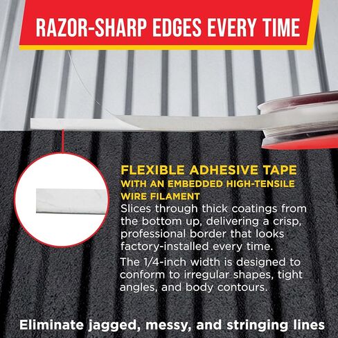 Custom Coat Professional Bedliner Wire Edge Tape, 1/4" x 100ft Roll - Precision Metal Cutting Filament for Spray-On Truck Liners Vinyl Wraps & Thick Epoxy/Urethane Coatings-Achieve Factory-Clean Edge in Saudi Arabia