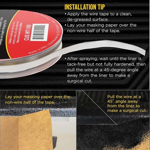 Custom Coat Professional Bedliner Wire Edge Tape, 1/4" x 100ft Roll - Precision Metal Cutting Filament for Spray-On Truck Liners Vinyl Wraps & Thick Epoxy/Urethane Coatings-Achieve Factory-Clean Edge in Saudi Arabia