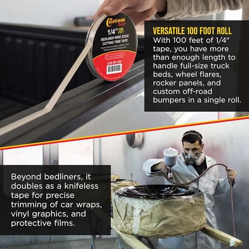 Custom Coat Professional Bedliner Wire Edge Tape, 1/4" x 100ft Roll - Precision Metal Cutting Filament for Spray-On Truck Liners Vinyl Wraps & Thick Epoxy/Urethane Coatings-Achieve Factory-Clean Edge in Saudi Arabia
