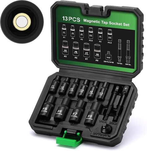 TecoTek 13PCS Magnetic Tap Socket Set, 1/4" & 3/8" Drive Square Drive Tap Handle Tool, Square Socket Set for Fractional MCTI Standard Tap Thru 1/2" & 1/8" NPT Taps in Saudi Arabia