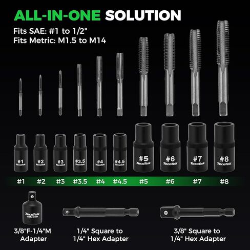 TecoTek 13PCS Magnetic Tap Socket Set, 1/4" & 3/8" Drive Square Drive Tap Handle Tool, Square Socket Set for Fractional MCTI Standard Tap Thru 1/2" & 1/8" NPT Taps in Saudi Arabia