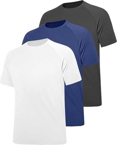 Isnowood 3 قطع من قمصان السباحة الرجالية بأكمام قصيرة، عامل حماية من أشعة الشمس فوق البنفسجية 50+، حماية من الطفح الجلدي، قمصان سريعة الجفاف لركوب الأمواج على الشاطئ in Kuwait