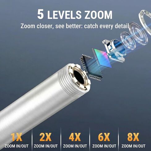 كاميرا بوريسكوب مفصلية، منظار بوريسكوب 8 مم مع شاشة IPS 5 بوصات، دقة 1080 بكسل عالية الدقة، كابل معقوفة بطول 4.9 أقدام، كاميرات ثعبان مقاومة للماء IP67 مع 8 مصابيح للسيارات والسباكة in Kuwait