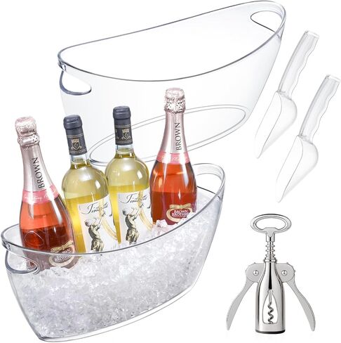 Ice Bucket for Parties, 2PCS Clear Acrylic Drink Buckets with Scoop & Metal Wine Bottle Opener, 5.5L Large Champagne Bucket Tub for Wine, Beer, Cocktail Bar & Mimosa Bar Supplies Cooler in Saudi Arabia