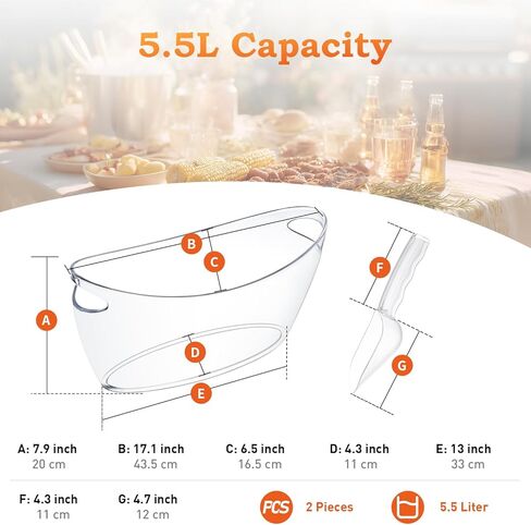 Ice Bucket for Parties, 2PCS Clear Acrylic Drink Buckets with Scoop & Metal Wine Bottle Opener, 5.5L Large Champagne Bucket Tub for Wine, Beer, Cocktail Bar & Mimosa Bar Supplies Cooler in Saudi Arabia